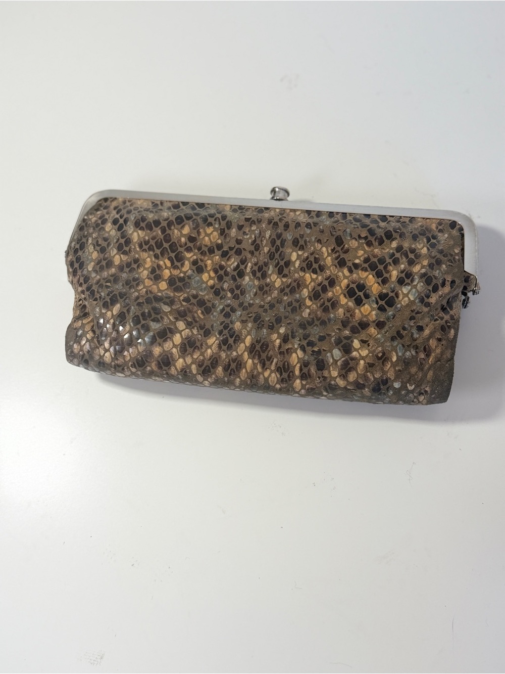 HOBO Brown Snake-Print Leather Clutch Wallet